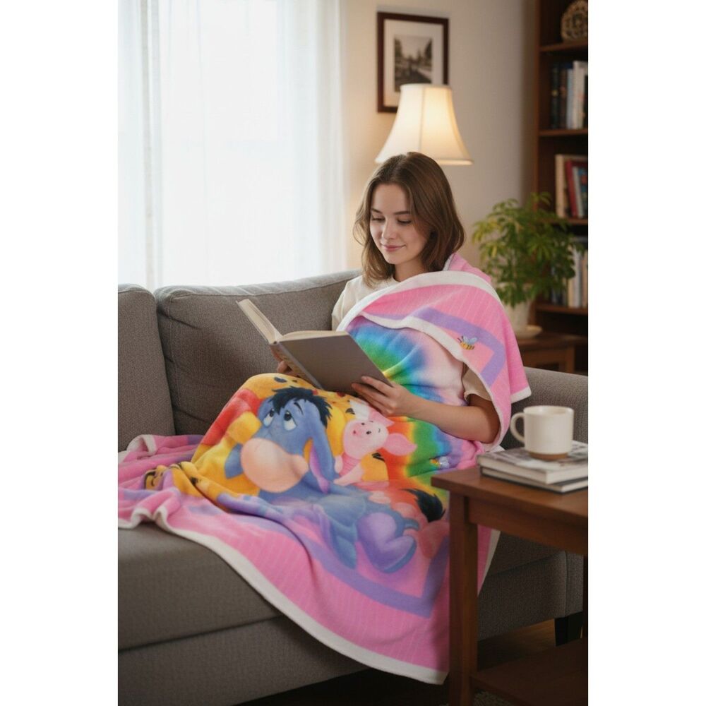 Disney Winnie The Pooh Throw Blanket Tigger Eeyore Piglet Korean Pink 45”x62”